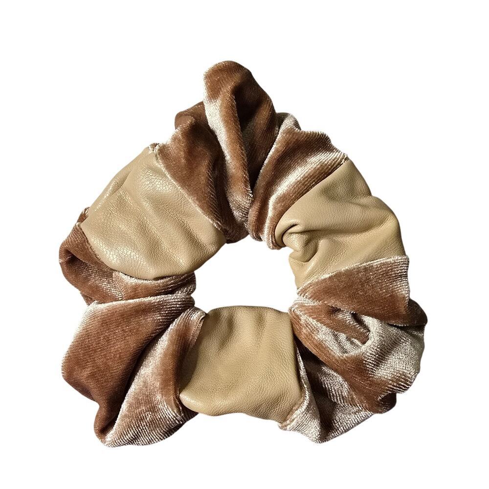 Brown Cream‎ Faux Leather Hair Tie Accessories Scrunchie Handmade SB31